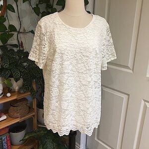✨NWT Teddi Rose White Lace Blouse Short Sleeves✨